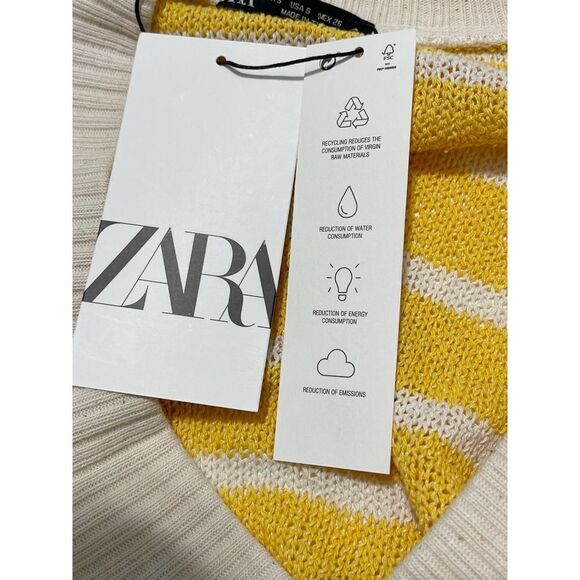 Zara Oversized Striped Knit V-Neck‎ Sweater Vest Sleeveless Yellow White Small - Picture 11 of 12
